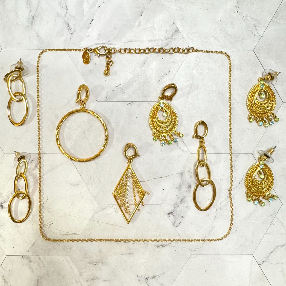 Vtg Joan Rivers Classics Collection Necklace Earrings Interchangeable Gold Tone